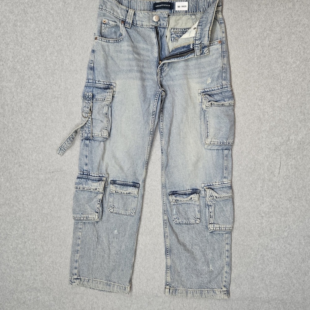 VINTAGE Aeropostale Women Jeans S Blue Cargo Baggy Grunge Hip Hop Skater Y2K